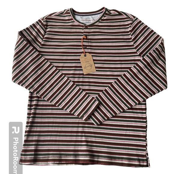 Weatherproof Vintage Striped Ribbed Henley Pullover Men's Large Cotton Blend NWT - Picture 1 of 3